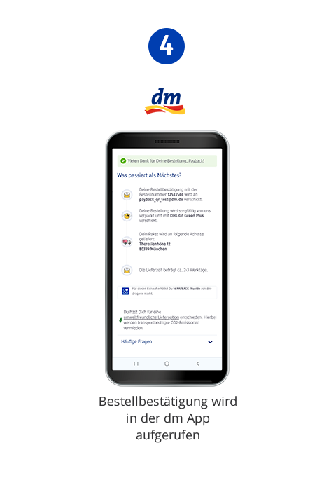 Bestellbestätigung wird in der dm App aufgerufen